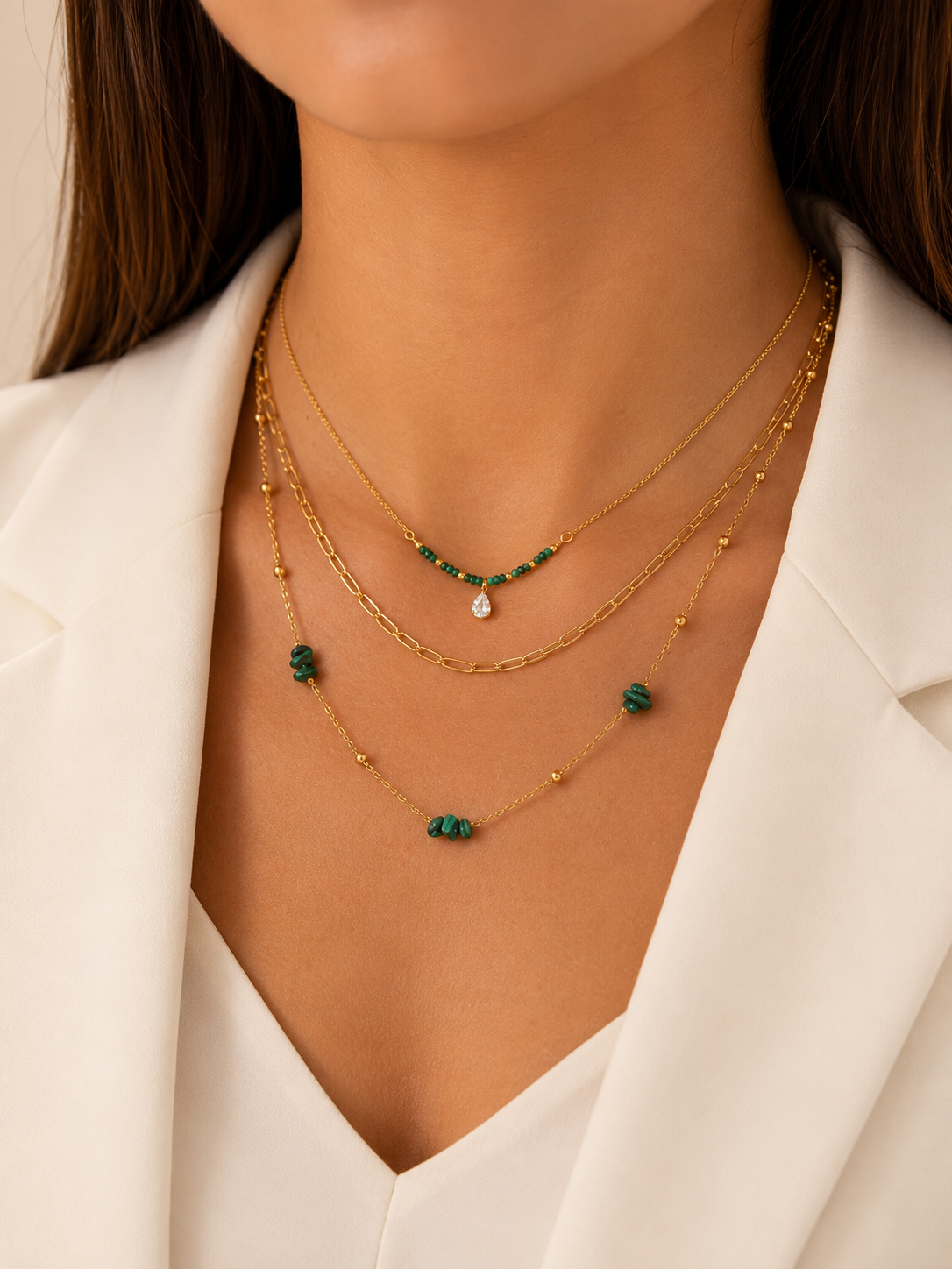 Collier Multi-Rangs Élégance Turquoise – Acier Inoxydable Plaqué Or 18K