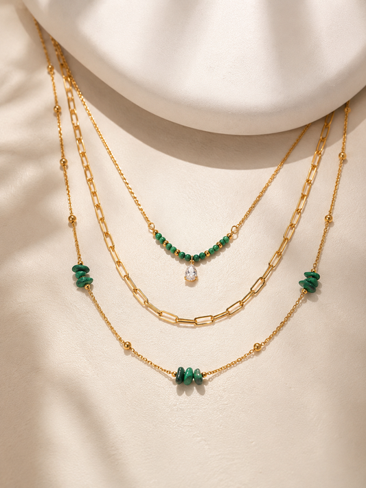 Collier Multi-Rangs Élégance Turquoise – Acier Inoxydable Plaqué Or 18K