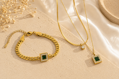 Ensemble Collier & Bracelet Émeraude Doré