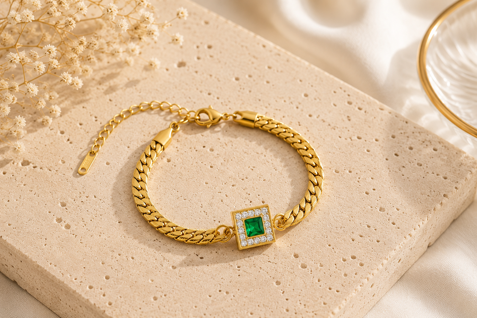 Ensemble Collier & Bracelet Émeraude Doré