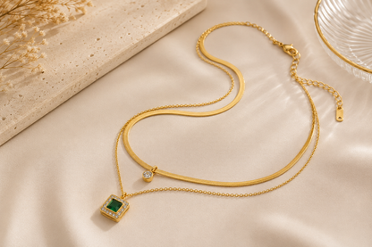 Ensemble Collier & Bracelet Émeraude Doré