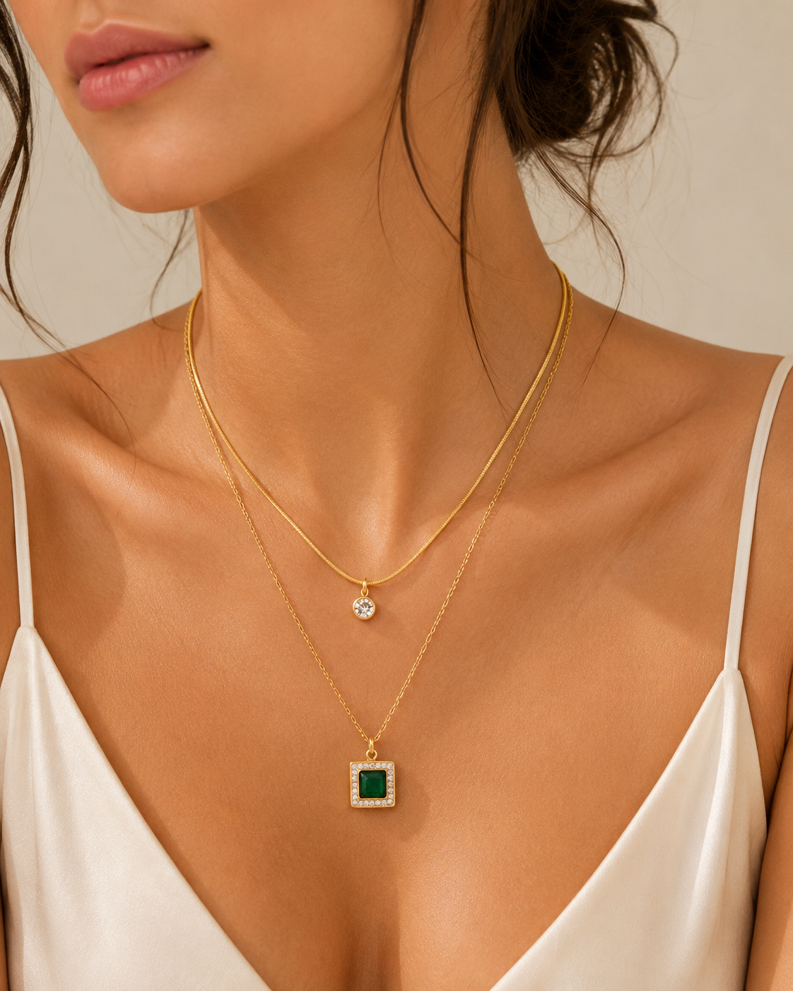 Ensemble Collier & Bracelet Émeraude Doré