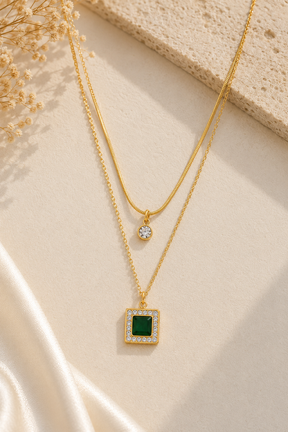 Ensemble Collier & Bracelet Émeraude Doré