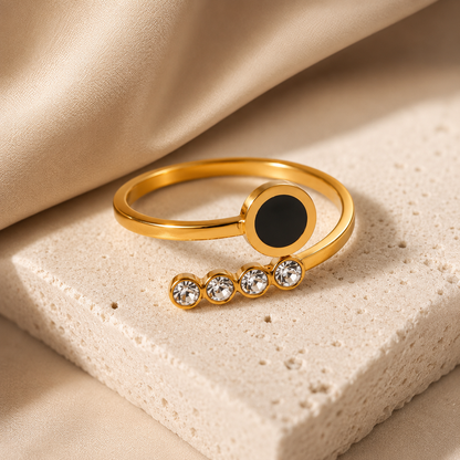 Bague Ajustable Élégance Dorée – Acier Inoxydable & Zircons