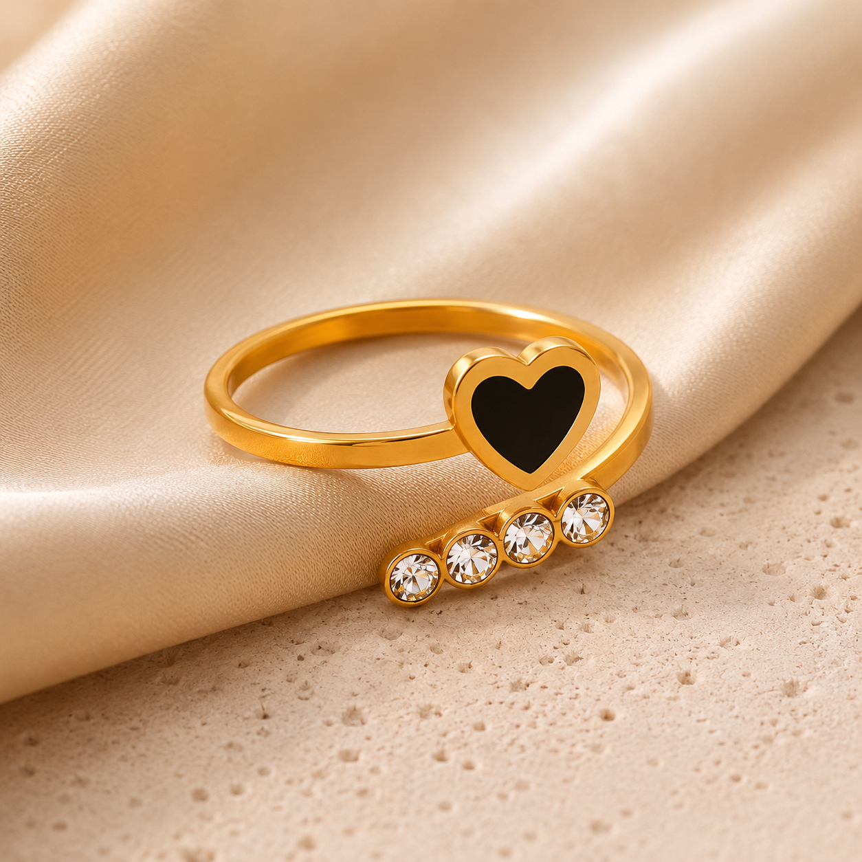 Bague Ajustable Élégance Dorée – Acier Inoxydable & Zircons