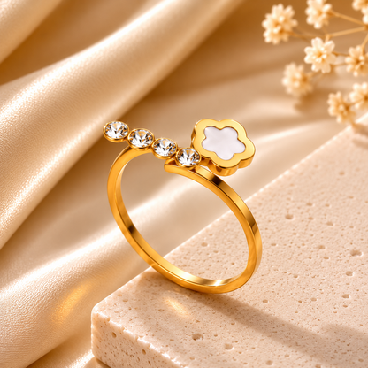 Bague Ajustable Élégance Dorée – Acier Inoxydable & Zircons