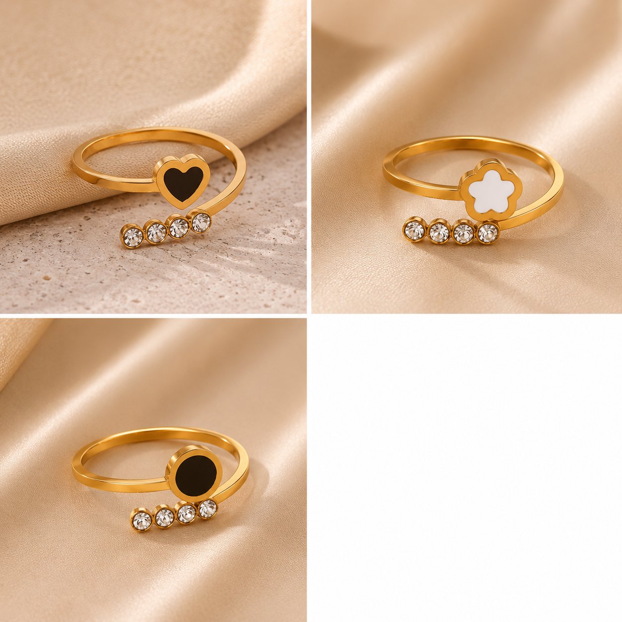 Bague Ajustable Élégance Dorée – Acier Inoxydable & Zircons