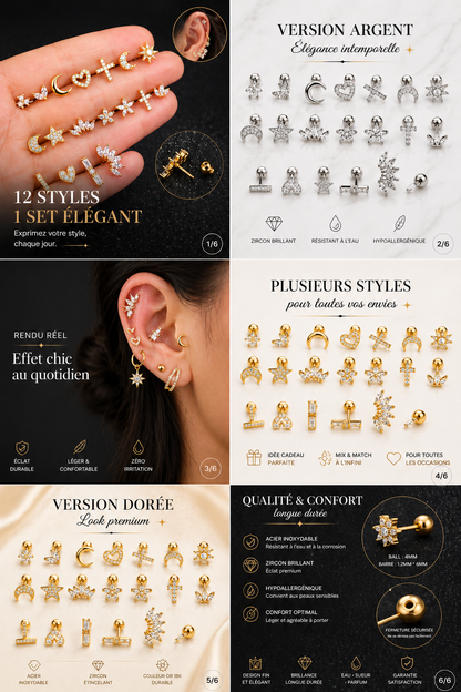 Boucles d’Oreilles Cœur Élégance – Zircon Brillant & Finition Dorée