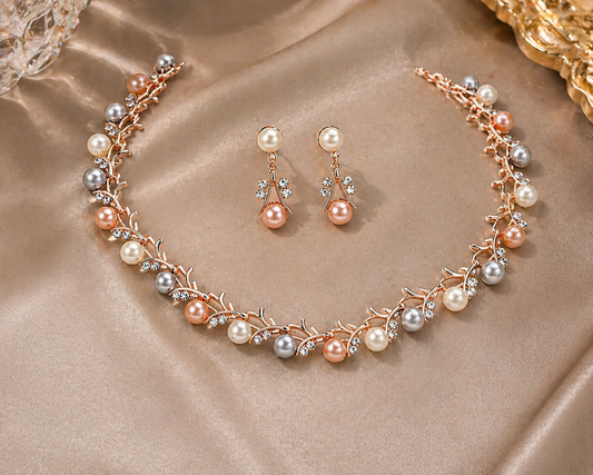 Parure bijoux femme perles et zircon – collier et boucles d’oreilles élégantes cadeau luxe