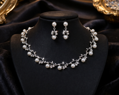 Parure bijoux femme perles et zircon – collier et boucles d’oreilles élégantes cadeau luxe