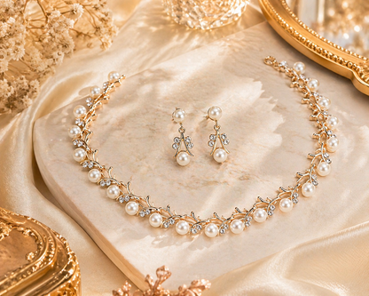 Parure bijoux femme perles et zircon – collier et boucles d’oreilles élégantes cadeau luxe