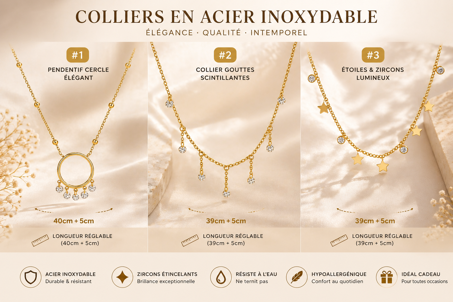 Collier Doré Zircon – Élégance Géométrique