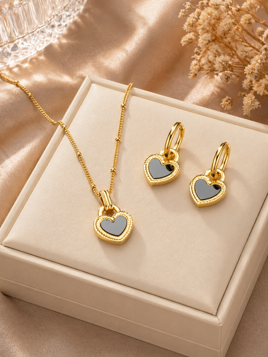 Parure Bijoux Dorée en Acier Inoxydable – Collier, Boucles d’Oreilles, Bracelet et Bague