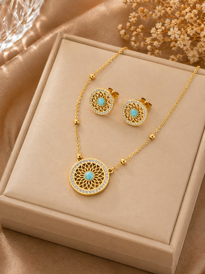 Parure Bijoux Dorée en Acier Inoxydable – Collier, Boucles d’Oreilles, Bracelet et Bague