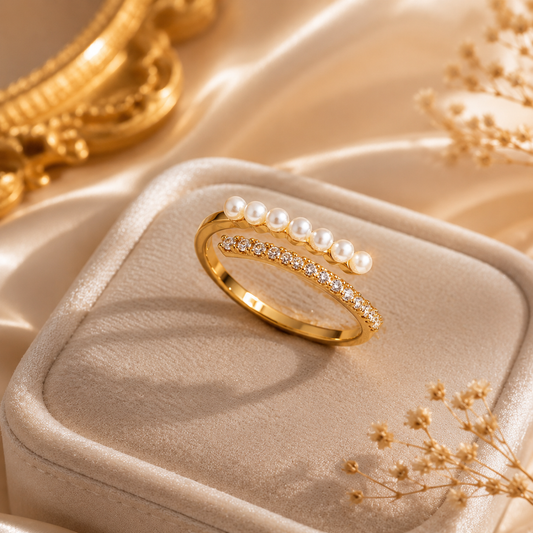 Bague Ajustable Perles & Zircons – Élégance Intemporelle