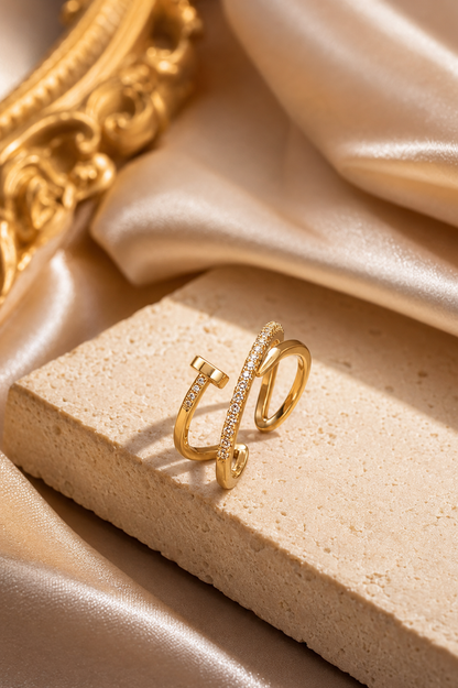 Bague Ajustable Perles & Zircons – Élégance Intemporelle
