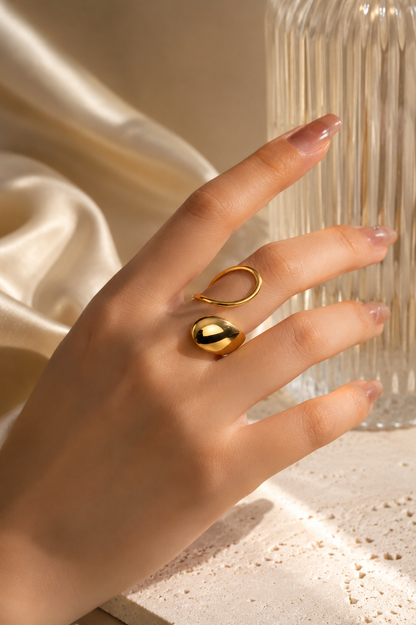 Bague Ajustable Goutte Dorée – Acier Inoxydable 304 | Élégance Intemporelle