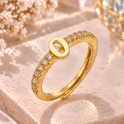Bague Initiale avec Strass – Doré ou Argenté – Lettre au Choix – Ajustable Femme