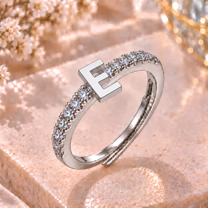 Bague Initiale avec Strass – Doré ou Argenté – Lettre au Choix – Ajustable Femme