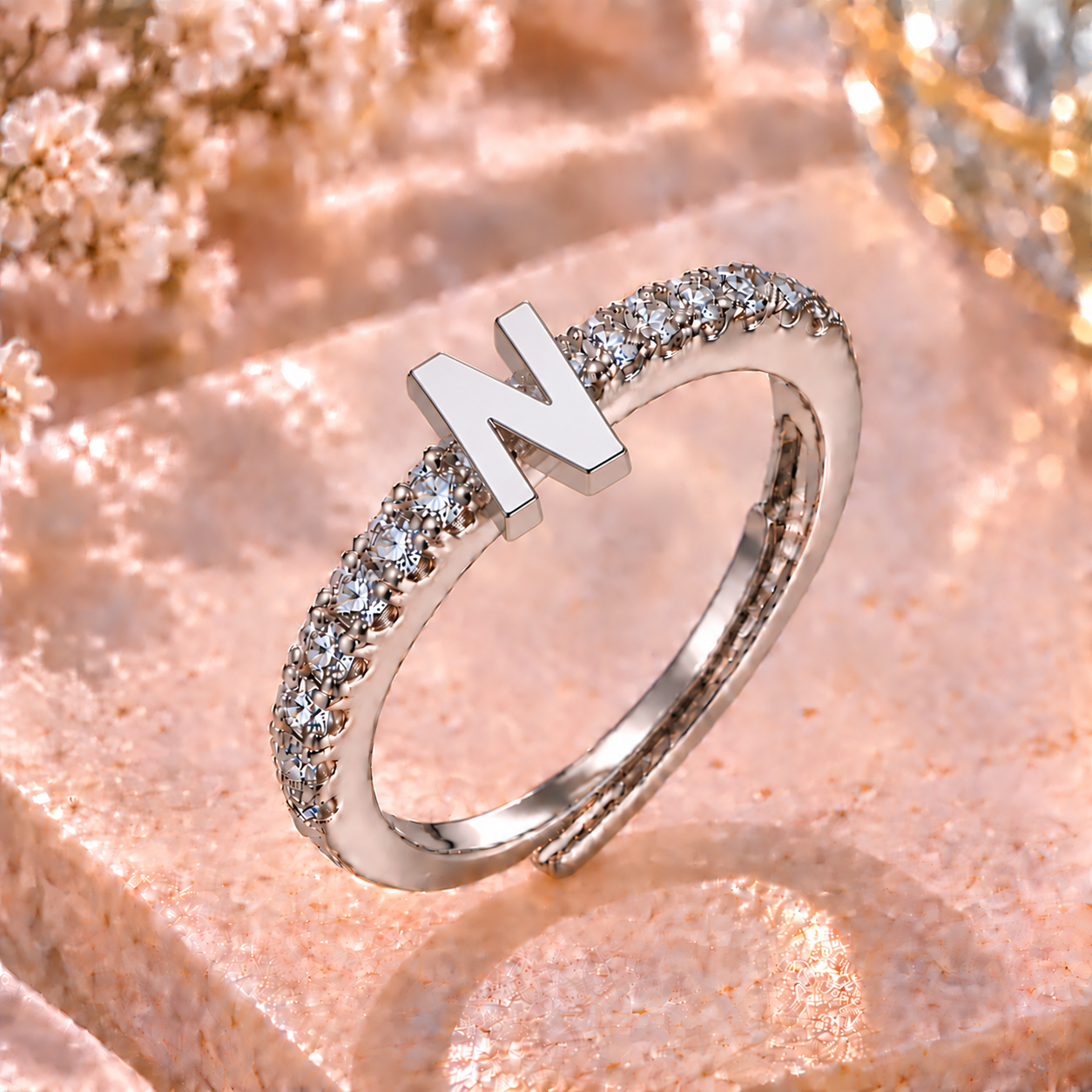 Bague Initiale avec Strass – Doré ou Argenté – Lettre au Choix – Ajustable Femme