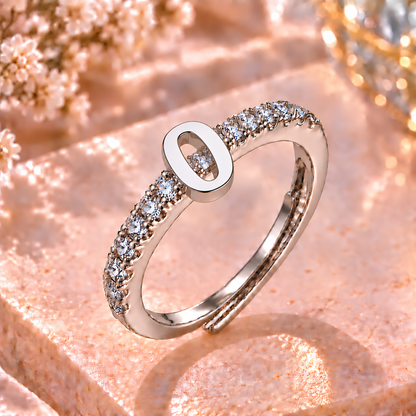 Bague Initiale avec Strass – Doré ou Argenté – Lettre au Choix – Ajustable Femme