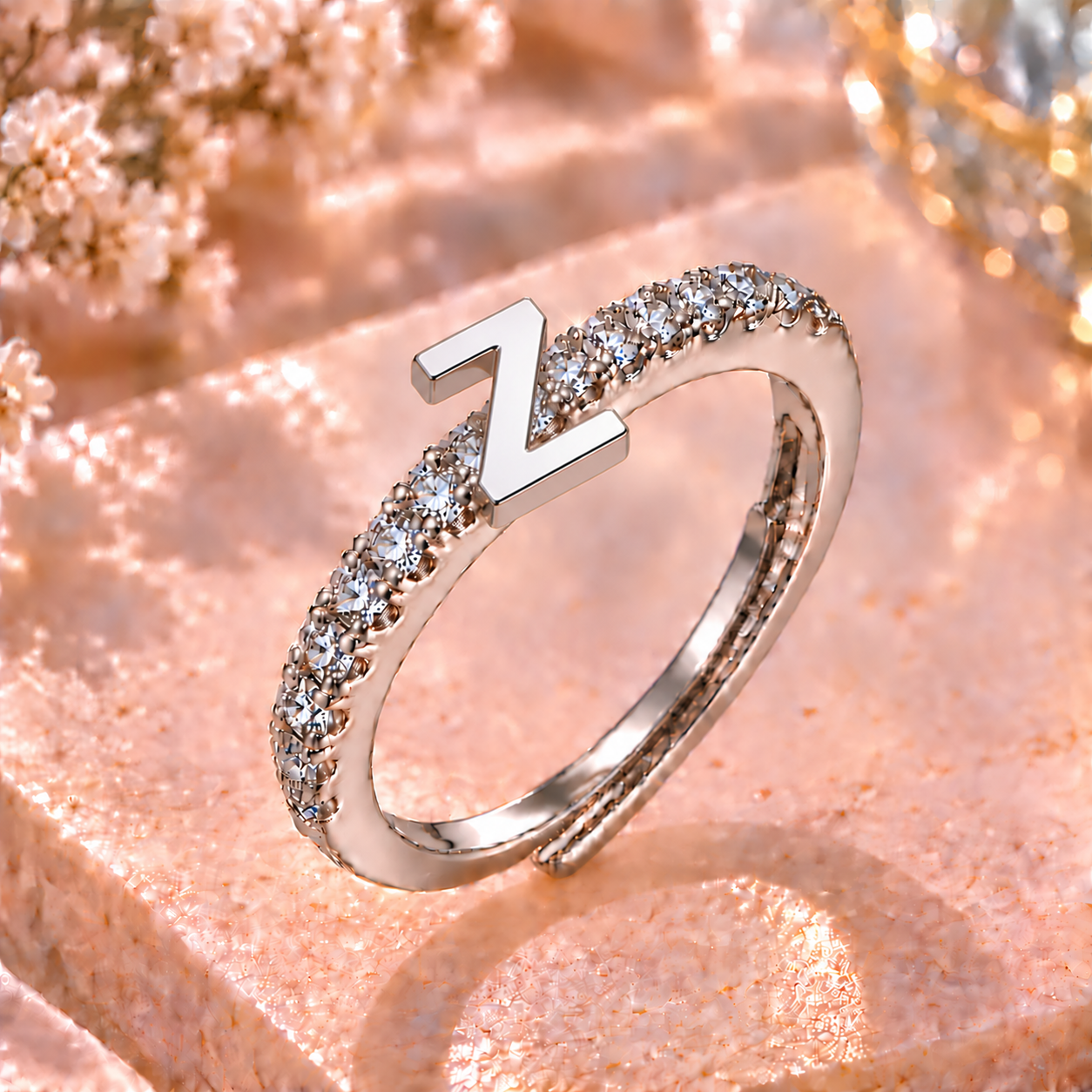 Bague Initiale avec Strass – Doré ou Argenté – Lettre au Choix – Ajustable Femme