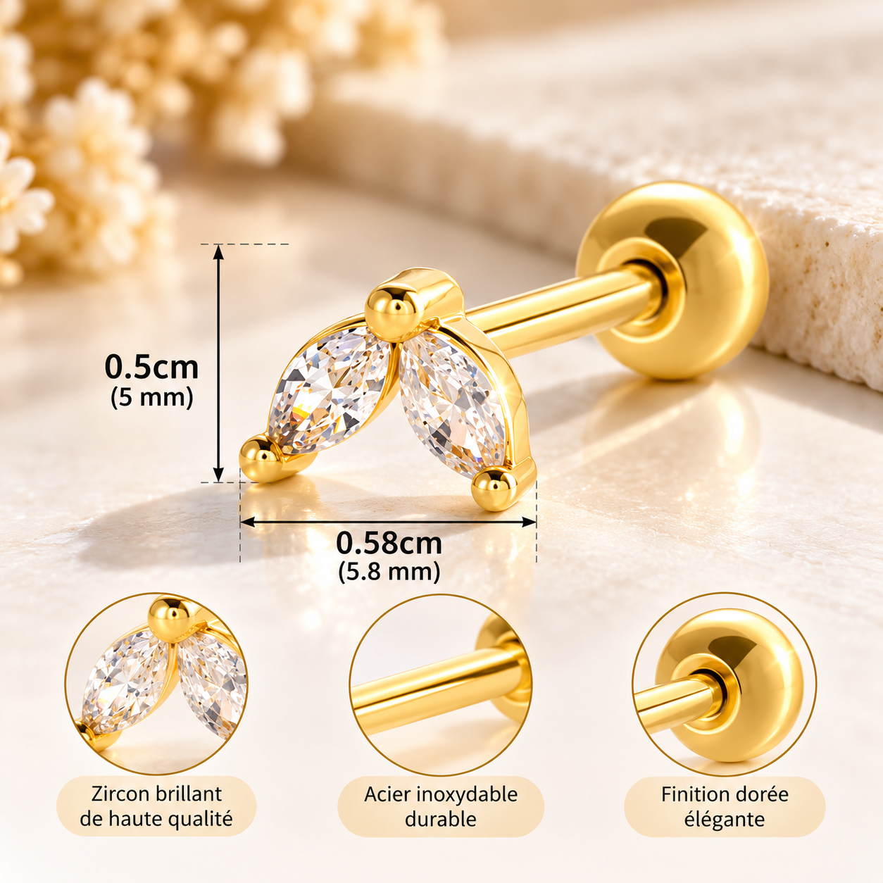 Boucles d’Oreilles Cœur Élégance – Zircon Brillant & Finition Dorée