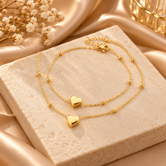 Ensemble Collier et Bracelet Cœur Doré – Bijoux Élégants Femme