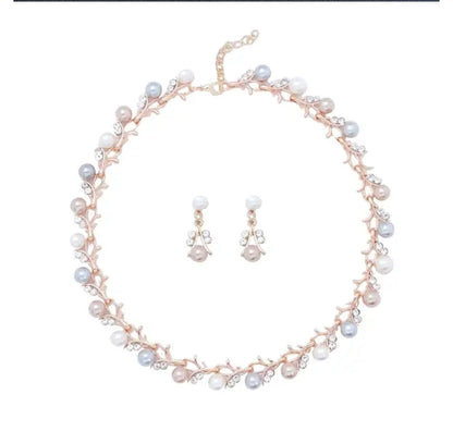 Parure bijoux femme perles et zircon – collier et boucles d’oreilles élégantes cadeau luxe