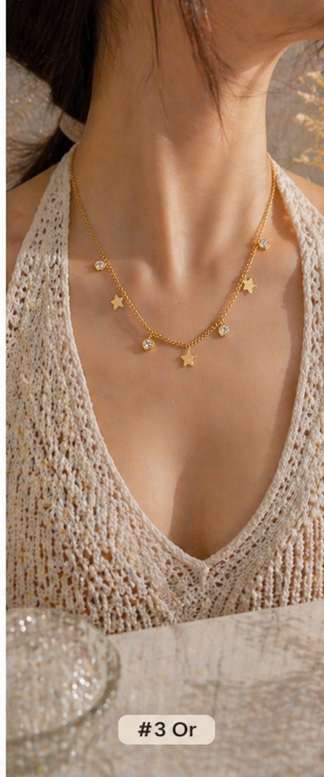 Collier Doré Zircon – Élégance Géométrique