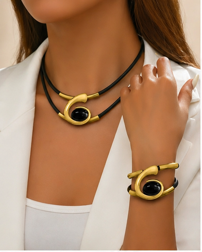 Parure Collier & Bracelet Élégance Pierre Ovale – Style Chic et Moderne