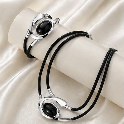 Parure Collier & Bracelet Élégance Pierre Ovale – Style Chic et Moderne