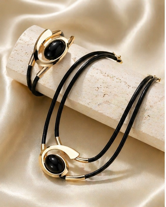 Parure Collier & Bracelet Élégance Pierre Ovale – Style Chic et Moderne