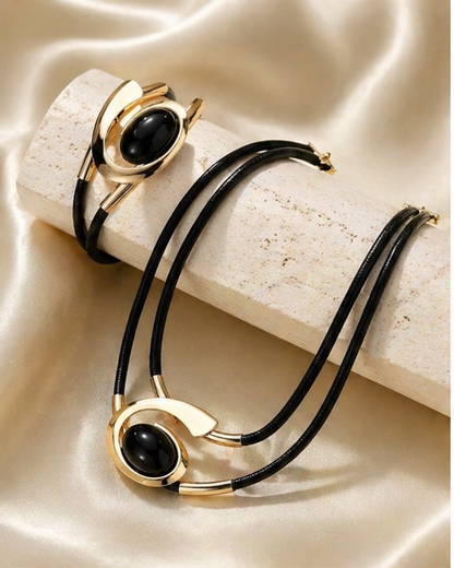 Parure Collier & Bracelet Élégance Pierre Ovale – Style Chic et Moderne