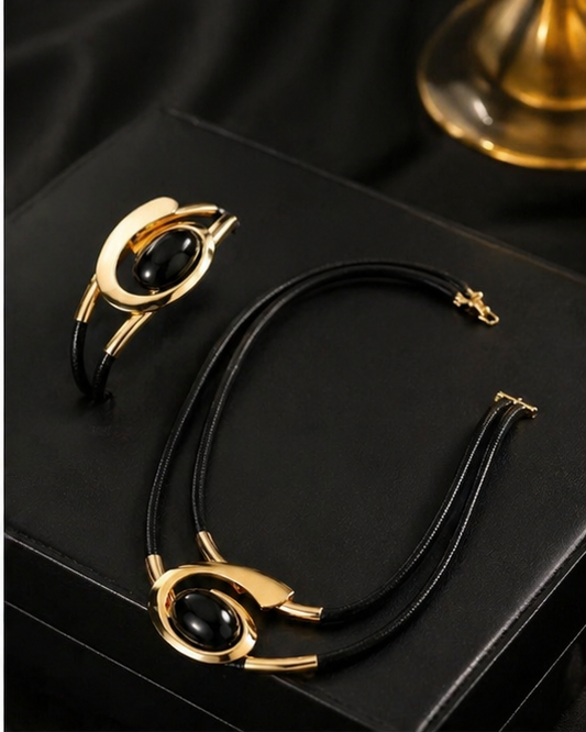 Parure Collier & Bracelet Élégance Pierre Ovale – Style Chic et Moderne